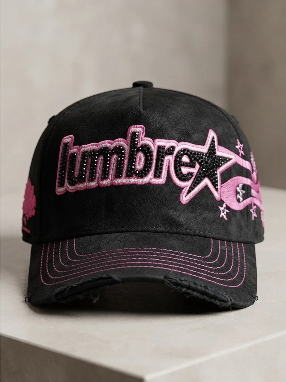 Black & Pink Kids Baseball Cap with Embroidered Star Logo